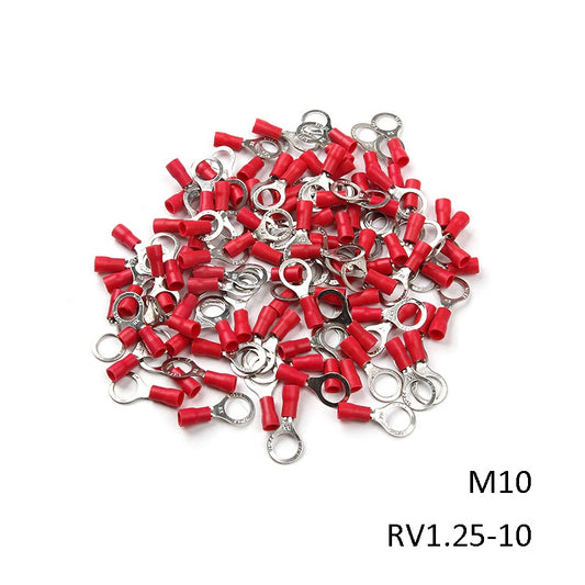 Insulated Ring Terminal, M10 Stud Size, 0.5mm² to 1.5mm² Wire Size, Red
