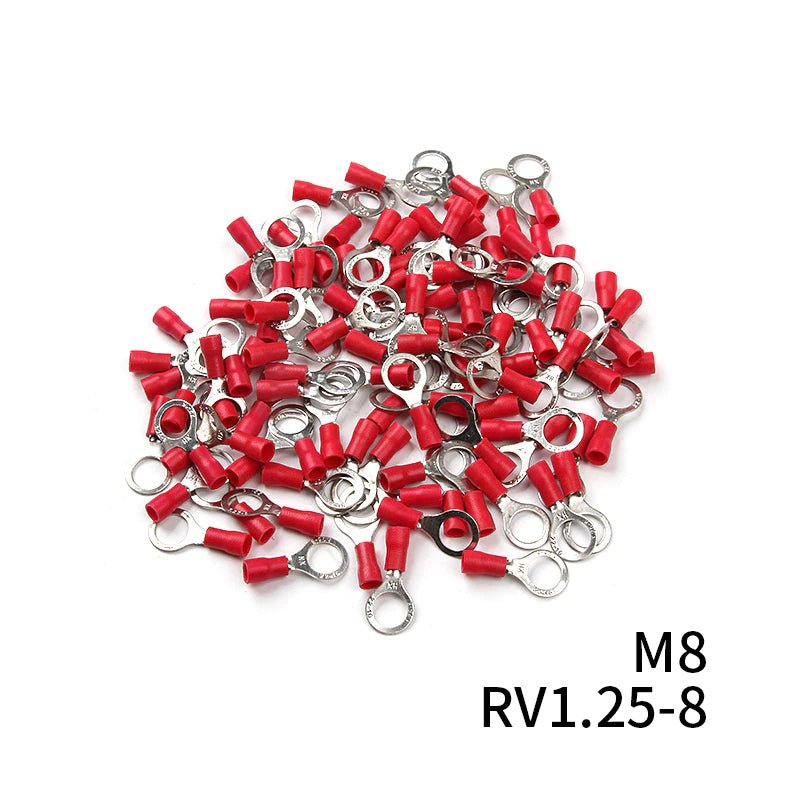 Insulated Ring Terminal, M8 Stud Size, 0.5mm² to 1.5mm² Wire Size, Red